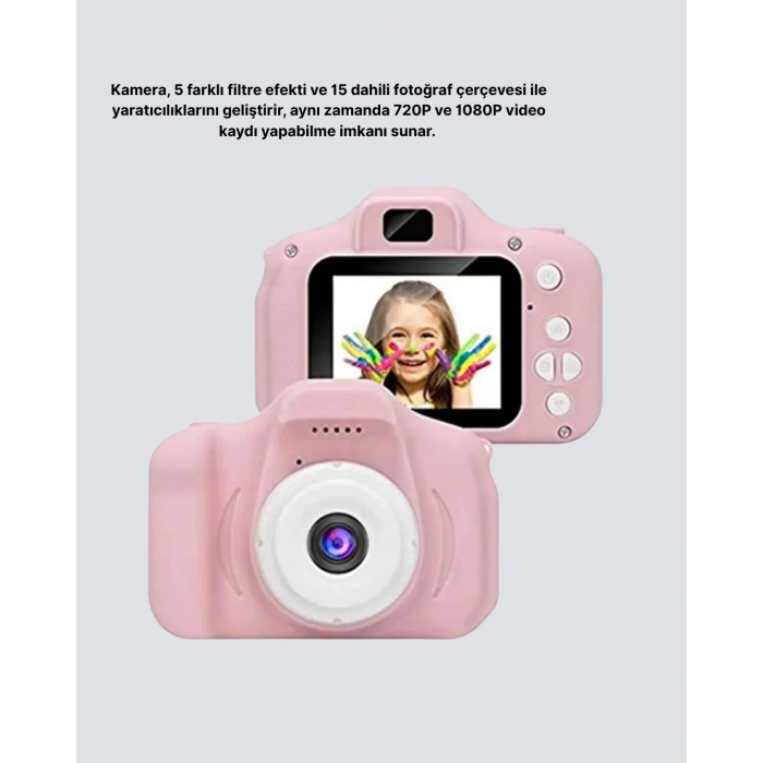 VipMarketim Mini Dijital Çocuk Kamerası 8MP HD Ekranlı 1080P Video ve Şarjlı