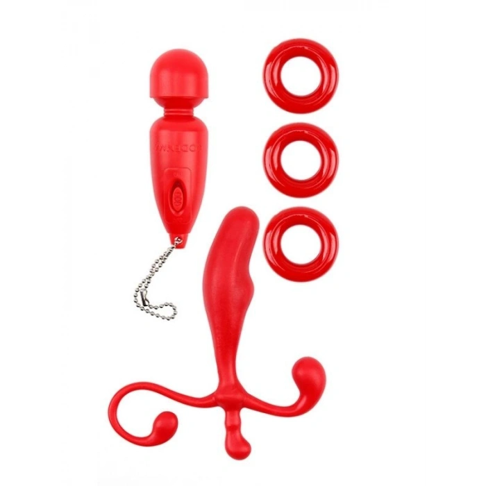 VipMarketim Mini Vibratör Penis Halkası Anal Tıkaç Kırmızı Fantezi Seti