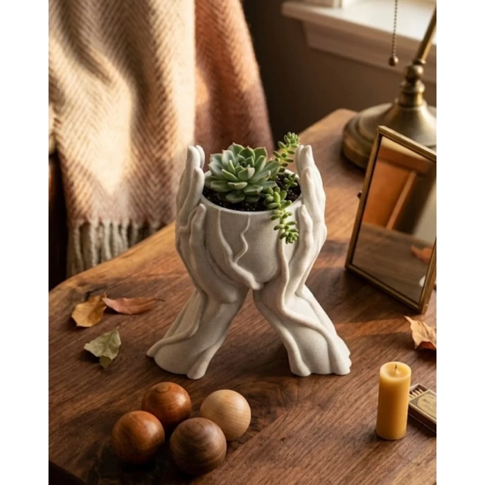 VipMarketim Minimalist El Tasarımlı Dekoratif 3D Saksı Vazo Modern Masa Dekoru