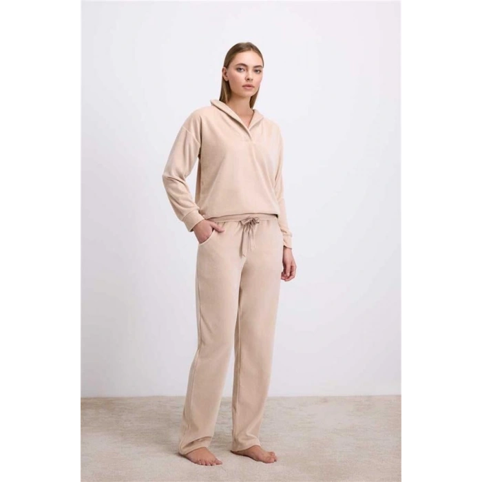 VipMarketim  Modal Pamuklu Uzun Kollu Sweatshirt Ve Pantolon Takımı