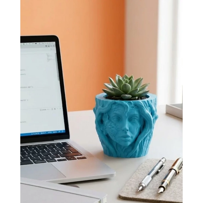 VipMarketim Modern Ev Dekoru İçin Kadın Yüzü Ağaç Tasarımlı Dekoratif Vazo