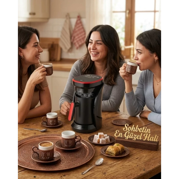 VipMarketim Modern Tasarımlı Türk Kahvesi Makinesi Taşma Emniyetli 4 Fincan Kapasiteli