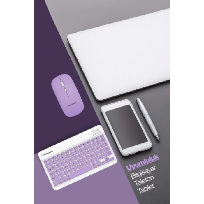 VipMarketim Mor Kablosuz Klavye Ve Mouse Seti