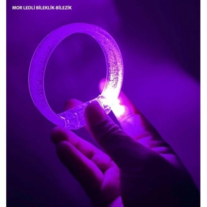 VipMarketim Mor Led Işıklı Baskı Yapılabilen Pilli Bileklik Bilezik 1,5 cm Genişlik