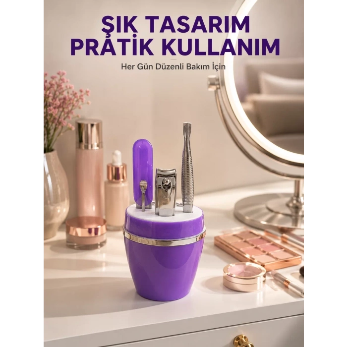 VipMarketim Mor Manikür Pedikür Seti Taşınabilir Kişisel Bakım Kiti