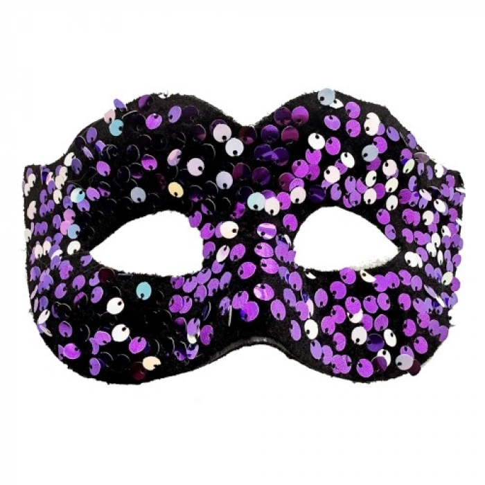 VipMarketim Mor Renk Arkadan Lastikli Pul Payet İşlemeli Balo After Parti Maskesi