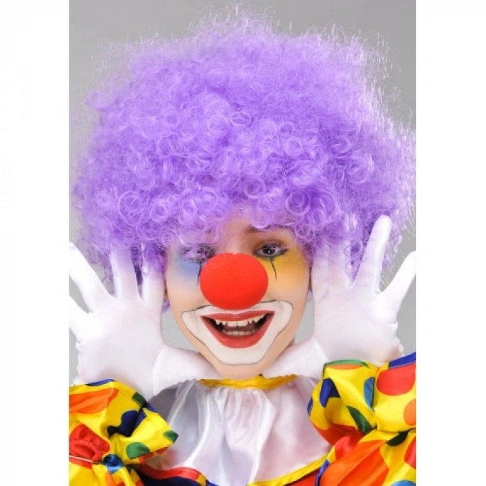 VipMarketim Mor Renk Kıvırcık Bonus Peruk ve Kırmızı Burun Seti