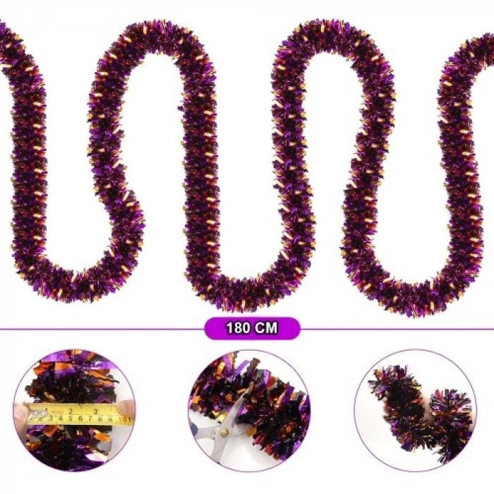 VipMarketim Mor Turuncu Renk 4 cm Genişlik Garland Çift Renk Sim Süs 180 cm