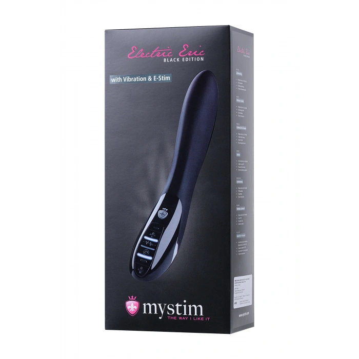 VipMarketim Mystim Electric Eric Elektro Stimülasyonlu Vibratör, Siyah, 27 Cm, Silikon