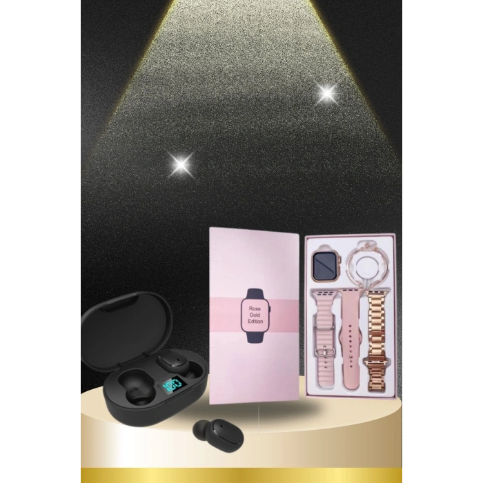 VipMarketim Nabız Ölçer Hediye Bileklikli Akıllı Saat ve Dijital Göstergeli Bluetooth Kulaklık Çoklu Şarj Girişi