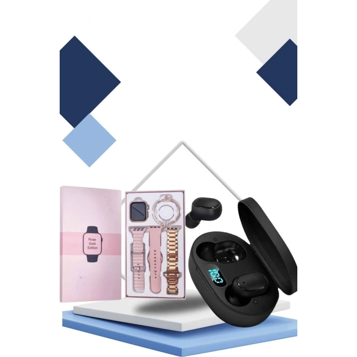 VipMarketim Nabız Ölçer Hediye Bileklikli Akıllı Saat ve Dijital Göstergeli Bluetooth Kulaklık Çoklu Şarj Girişi