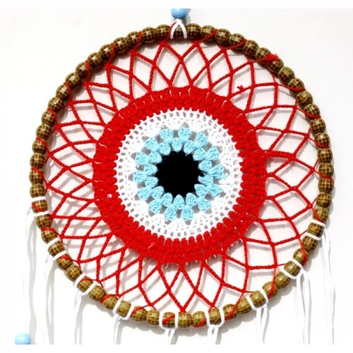 VipMarketim Nazar Boncuğu Motifli Düş Kapanı El Yapımı Kırmızı Duvar Süsü