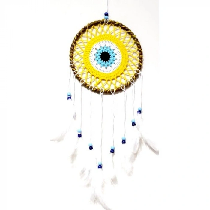 VipMarketim Nazar Boncuğu Motifli Düş Kapanı El Yapımı Sarı Duvar Süsü