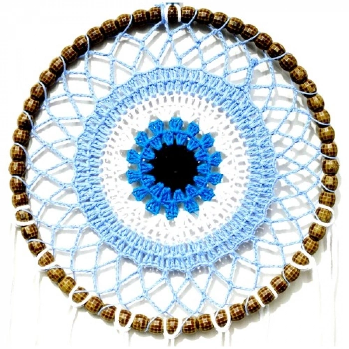 VipMarketim Nazar Boncuğu Motifli El Yapımı Buz Mavisi Renginde Düş Kapanı Duvar Süsü