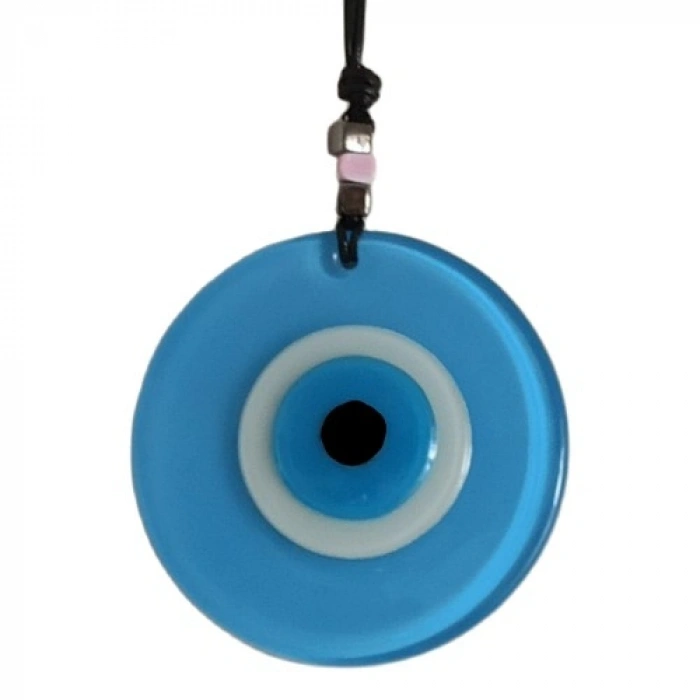 VipMarketim Nazar Boncuklu Deri İpli Bebe Mavisi Renginde Cam Duvar Süsü