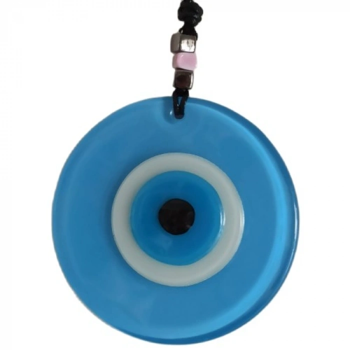 VipMarketim Nazar Boncuklu Deri İpli Bebe Mavisi Renginde Cam Duvar Süsü