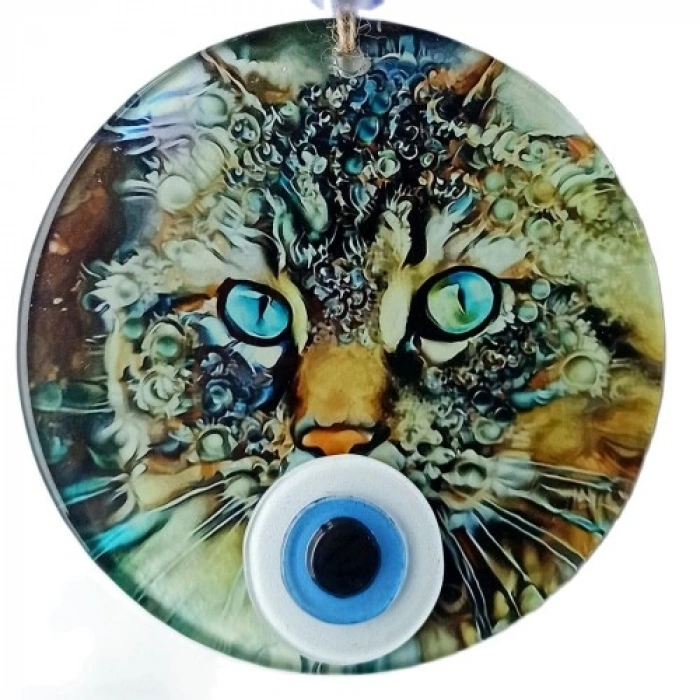 VipMarketim Nazar Boncuklu Füzyon Cam Kedi Duvar Süsü