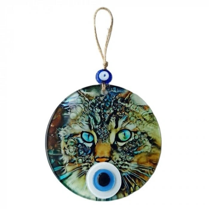 VipMarketim Nazar Boncuklu Füzyon Cam Kedi Duvar Süsü
