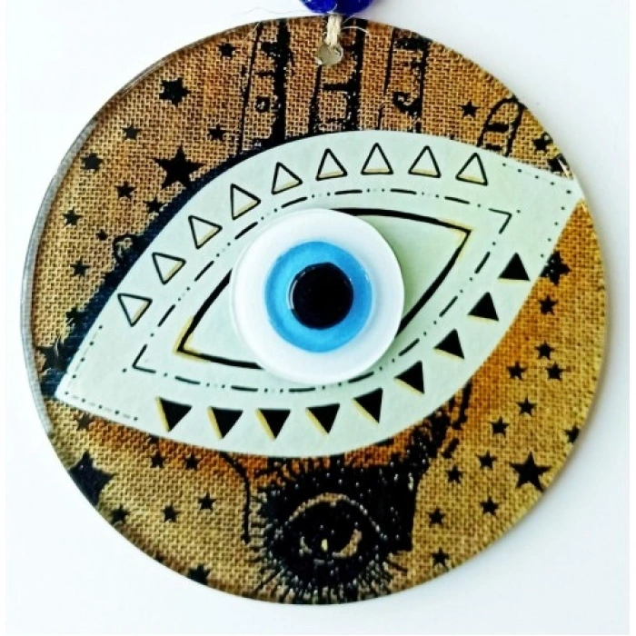 VipMarketim Nazar Boncuklu Göz Desenli Füzyon Cam Duvar Süsü