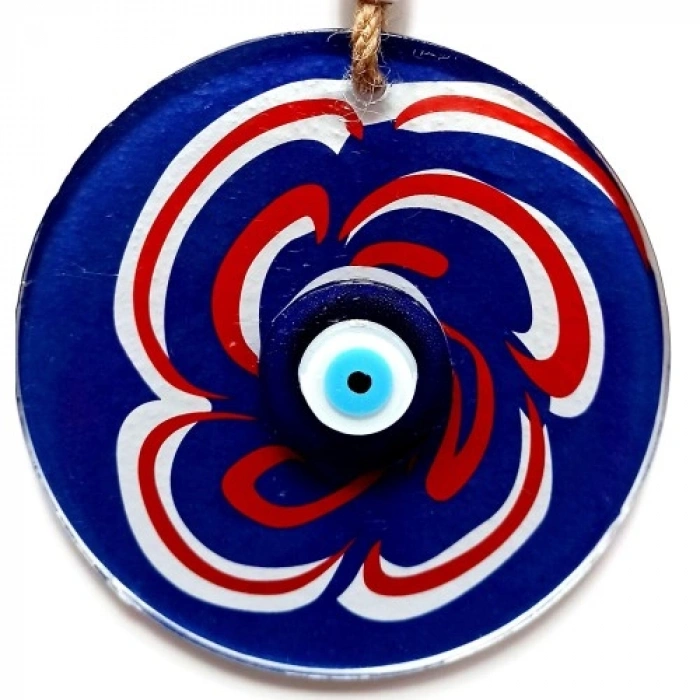 VipMarketim Nazar Boncuklu Lacivert Şeker Modelli Cam Duvar Süsü