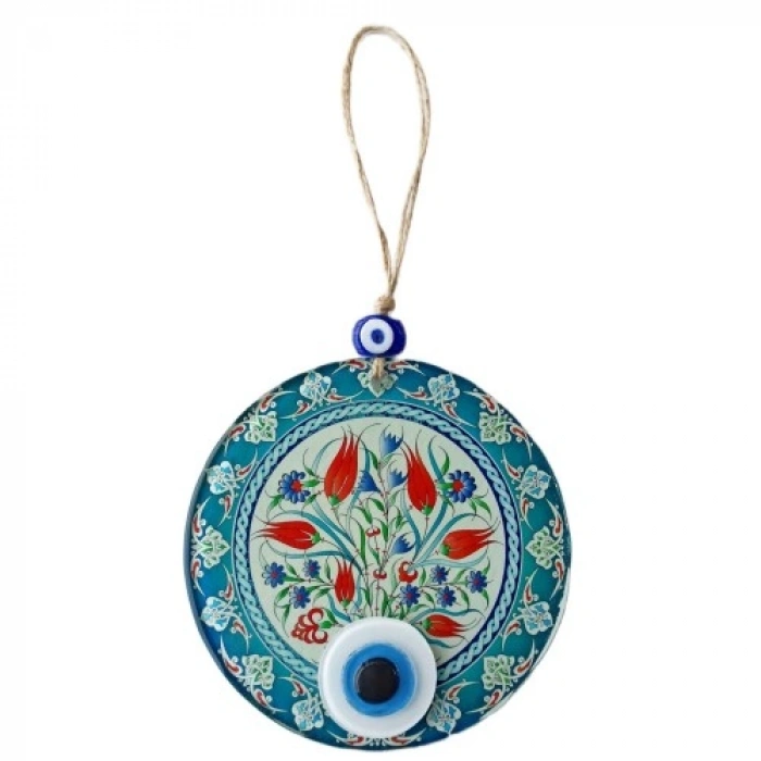 VipMarketim Nazar Boncuklu Lale Desenli Füzyon Cam Duvar Süsü