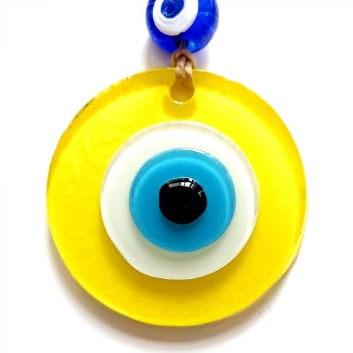 VipMarketim Nazar Boncuklu Sarı Renk Mini Duvar Süsü Dekoratif Hediyelik Cam Eşya