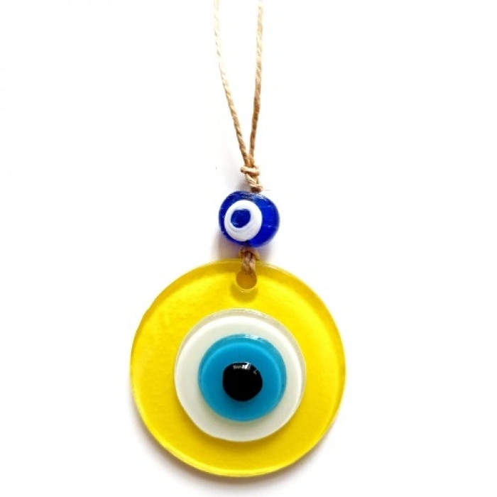 VipMarketim Nazar Boncuklu Sarı Renk Mini Duvar Süsü Dekoratif Hediyelik Cam Eşya