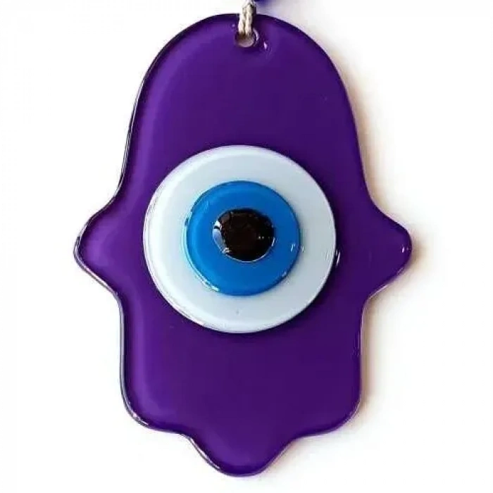 VipMarketim Nazar Boncuklu Şeffaf Mor Fatma Ana Bereket Eli Cam Duvar Süsü