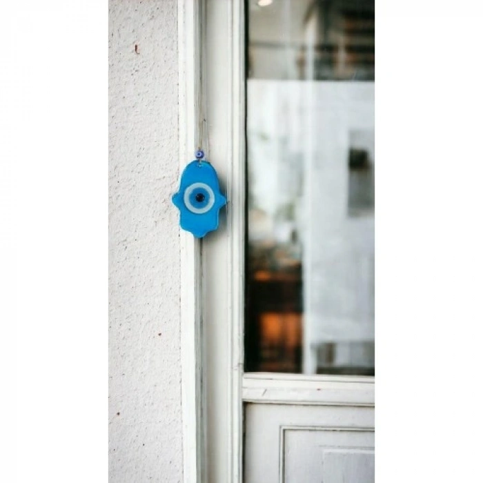 VipMarketim Nazar Boncuklu Turkuaz Mavisi Rengi Fatma Ana Bereket Eli Cam Duvar Süsü