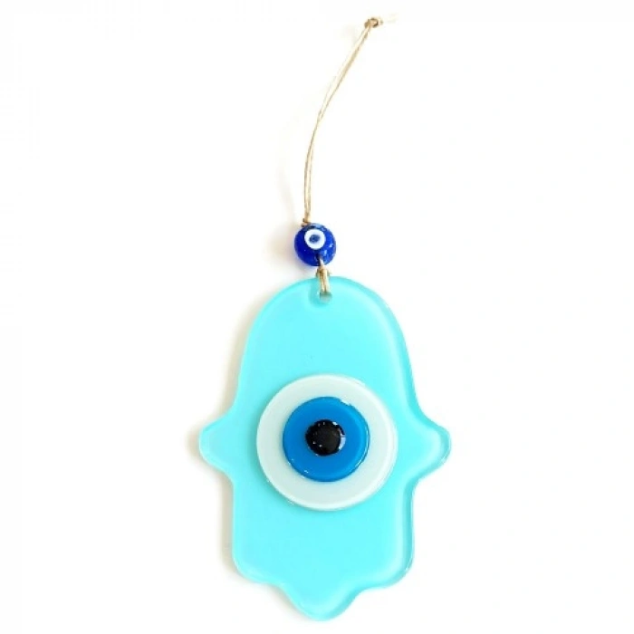 VipMarketim Nazar Boncuklu Turkuaz Renginde Fatma Ana Bereket Eli Cam Duvar Süsü