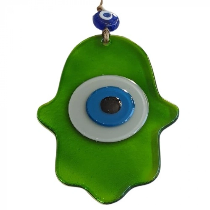 VipMarketim Nazar Boncuklu Yağ Yeşili Renginde Fatma Ana Bereket Eli Cam Duvar Süsü