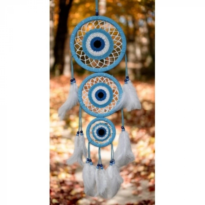 VipMarketim Nazar Motifli Üç Çemberli Turkuaz Duvar Dekoru