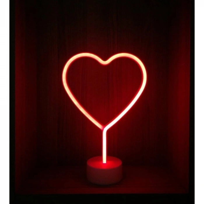 VipMarketim Neon Işıklı Kalp Masa Gece Lambası PİL+USB