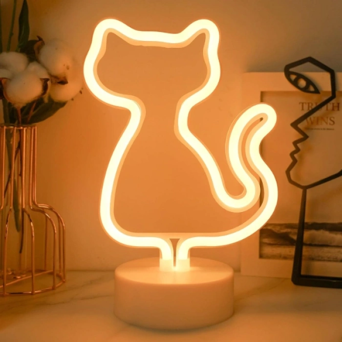 VipMarketim Neon Işıklı Kedi Tasarımlı Lamba