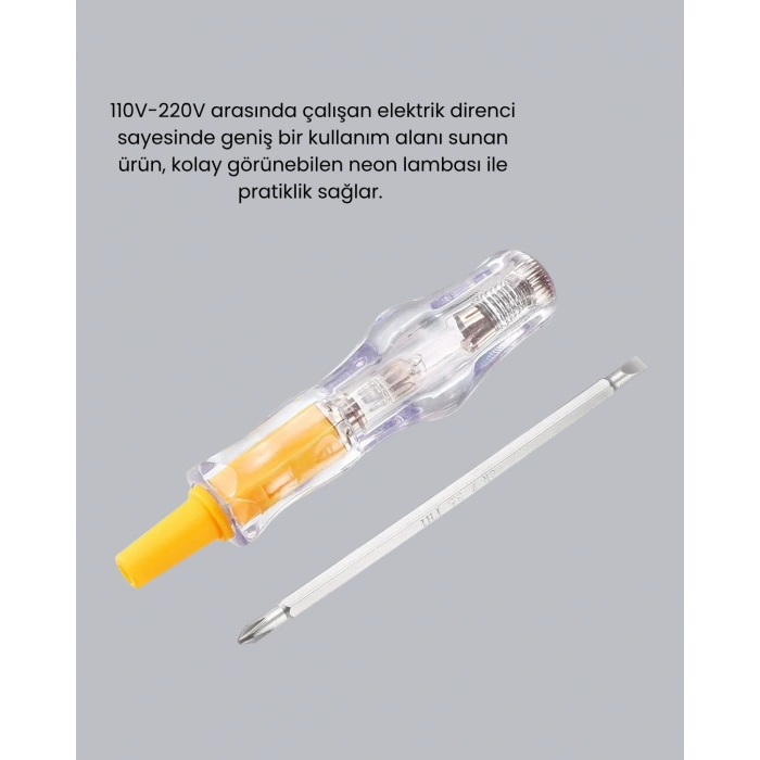 VipMarketim Neon Lambalı Elektrik Kontrol Kalemi Nikel Kaplama 110-220V