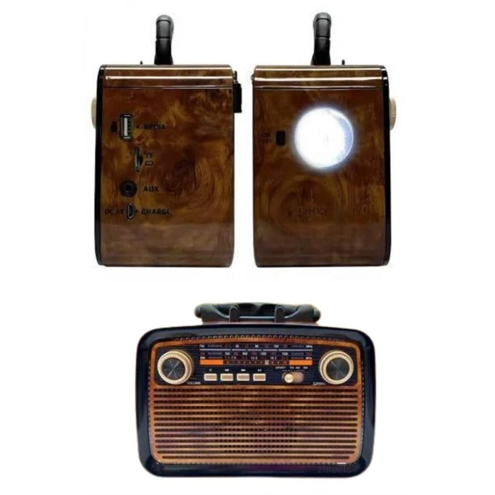 VipMarketim Nostalji Radyo Bluetooth Hoparlör USB-SD Kart Giriş Led Fener Işıklı Bataryalı Pilli