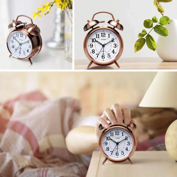 VipMarketim Nostaljik Metal Çalar Masa Saati Orta Boy