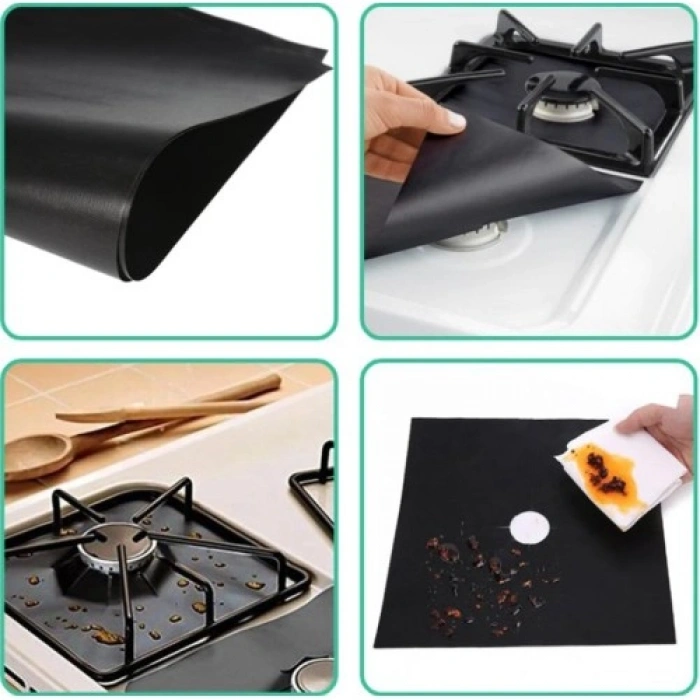 VipMarketim Ocak Koruyucu Folyo Yanmaz Yapışmaz 4lü Set Siyah Renk