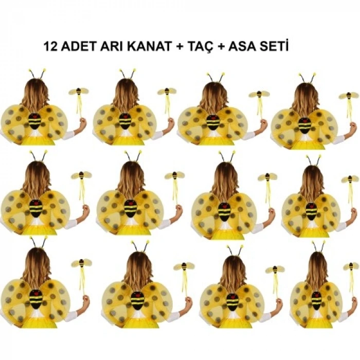 VipMarketim Okul Gösterileri için 12li Arı Kanadı Seti - Etkinlik Kanatları