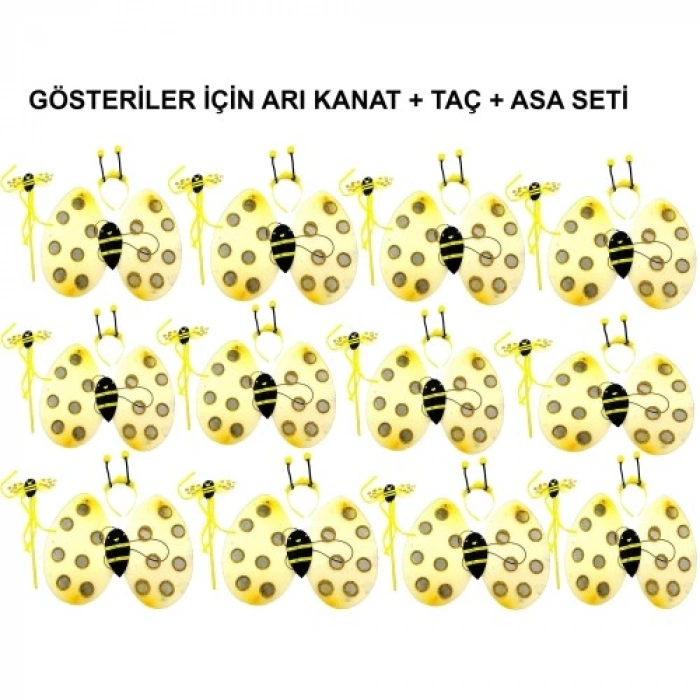 VipMarketim Okul Gösterileri için 12li Arı Kanadı Seti - Etkinlik Kanatları