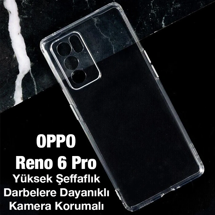 VipMarketim OPPO Reno 6 Pro Kılıf Kamera Korumalı Ultra İnce Şeffaf Silikon Kılıf-(5775)