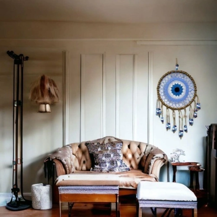 VipMarketim Örgülü Duvar Süsü Buz Mavisi Örgü Duvar Süsü