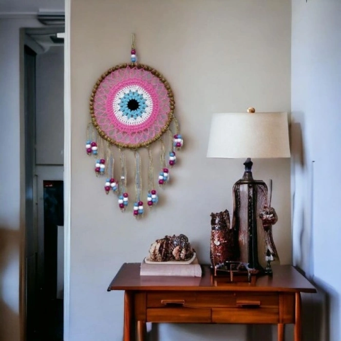 VipMarketim Örgülü Duvar Süsü Pembe Boncuklu Duvar Dekoru