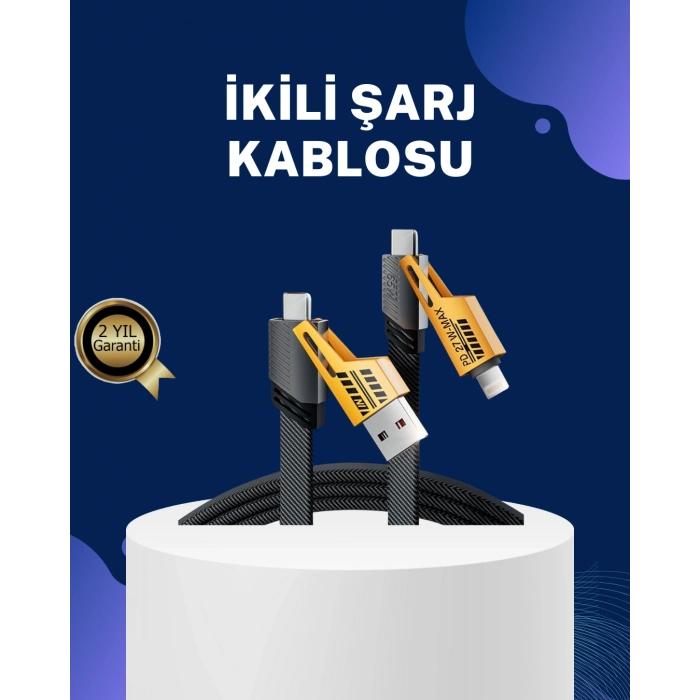 VipMarketim Örgülü Tasarım 4’ü 1 Arada USB-C Lightning Hızlı Şarj Kablosu