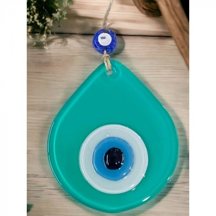 VipMarketim Orta Boy Açık Yeşil Damla Desen Nazar Boncuklu Duvar Dekoru Cam Duvar Süsü