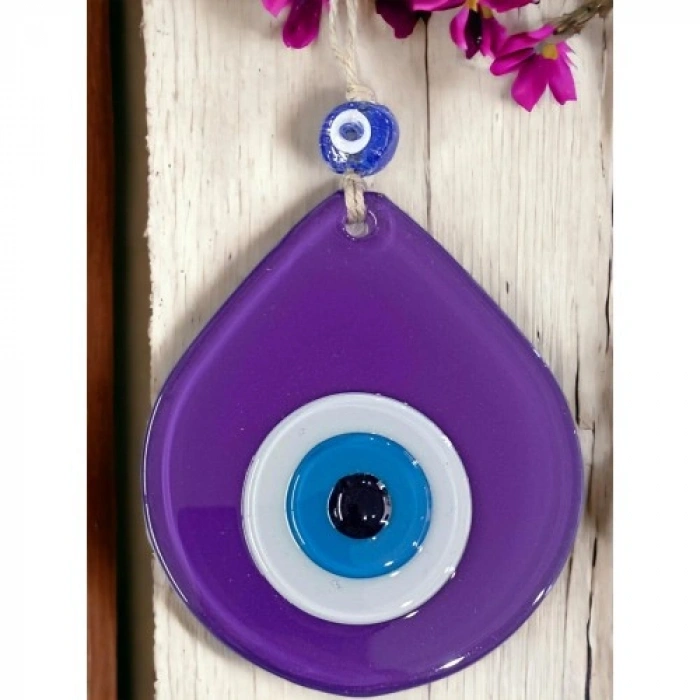 VipMarketim Orta Boy Mor Damla Desen Nazar Boncuklu Duvar Dekoru Cam Duvar Süsü