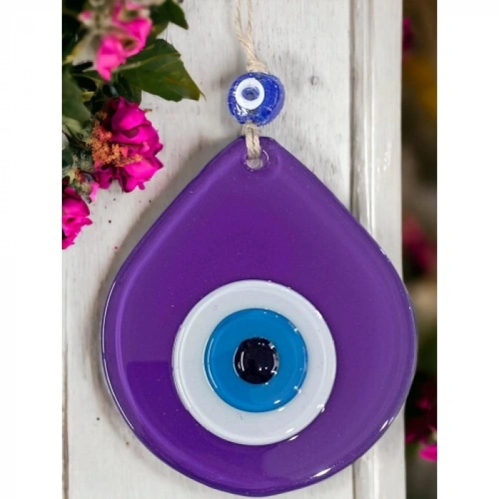 VipMarketim Orta Boy Mor Damla Desen Nazar Boncuklu Duvar Dekoru Cam Duvar Süsü