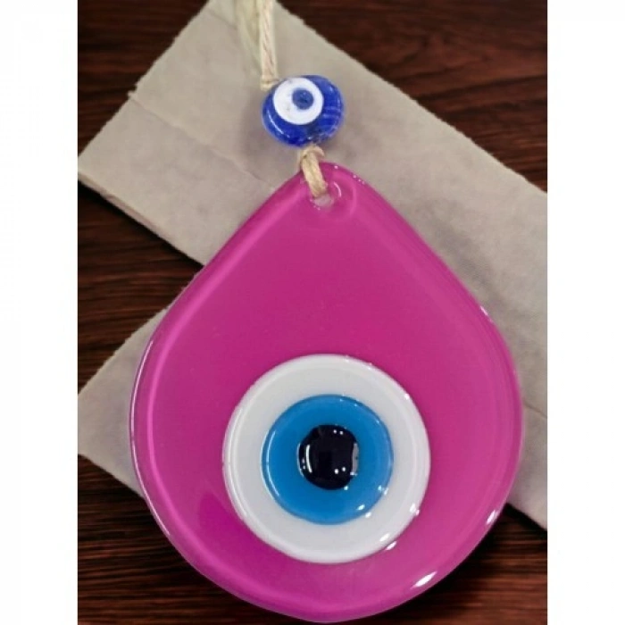 VipMarketim Orta Boy Pembe Damla Desen Nazar Boncuklu Duvar Dekoru Cam Duvar Süsü