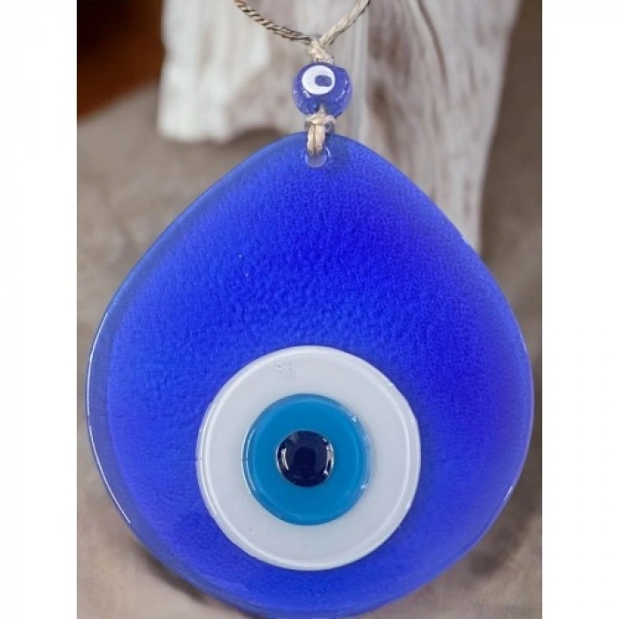 VipMarketim Orta Boy Şeffaf Mavi Damla Desen Nazar Boncuklu Duvar Dekoru Cam Duvar Süsü