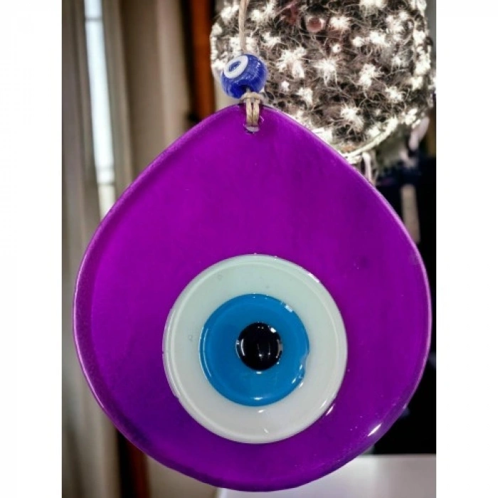 VipMarketim Orta Boy Şeffaf Mor Damla Desen Nazar Boncuklu Duvar Dekoru Cam Duvar Süsü